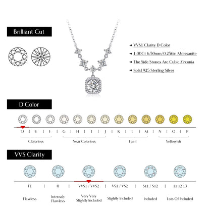 1CT D Color Moissanite Necklace 925 Sterling Silver Luxury Halo Charm Pendant Necklace for Women Bridal Wedding Jewelry