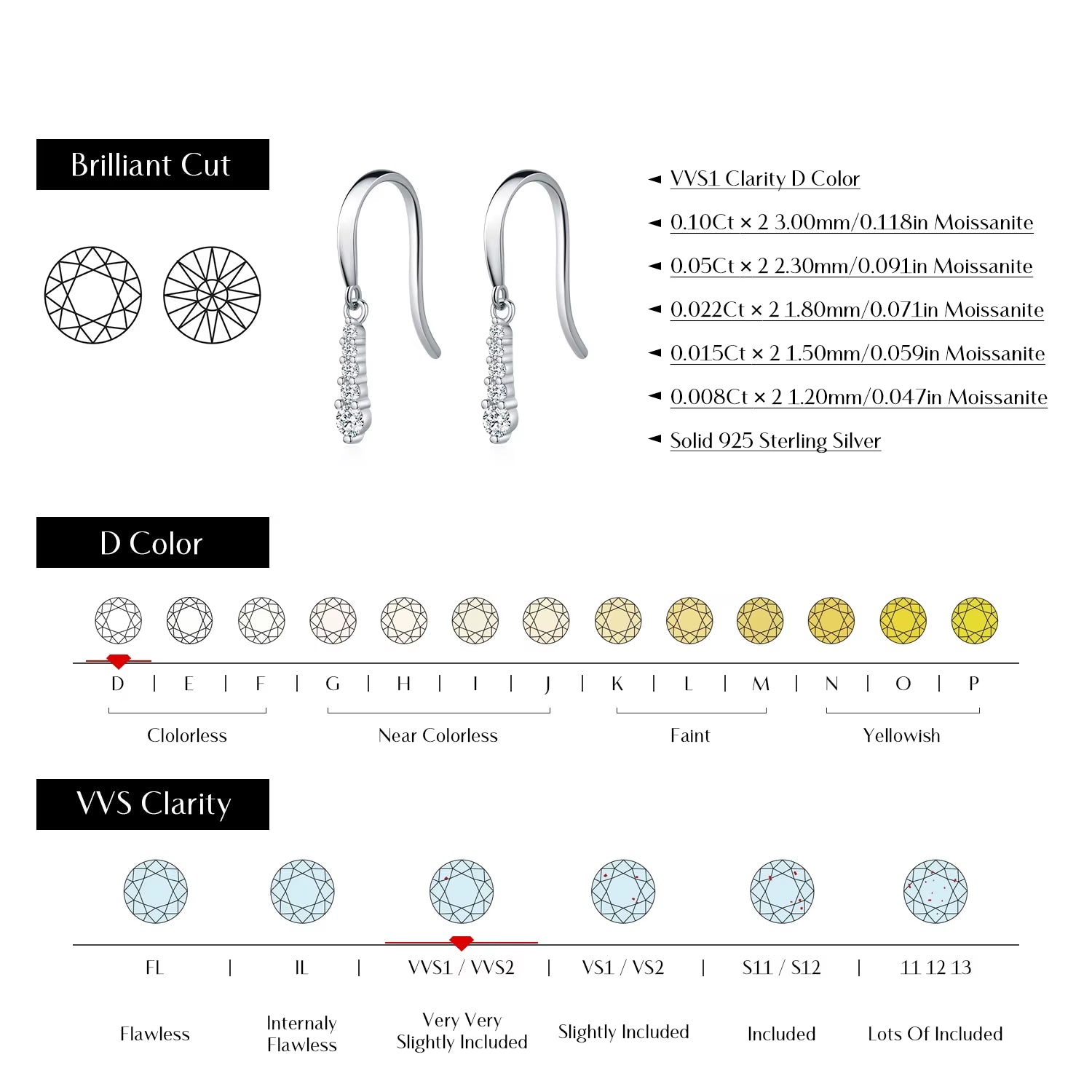 D Color Moissanite Dangle Dangle 925 Sterling Silver Fashion Dazzling Fashion Water Drop Earrings for Women Fine Jewelry