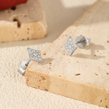 Sparkling Rhombus Moissanite Ear Studs 925 Sterling Silver Trendy Stackable Stud Earrings for Women Daily OL Fine Jewelry