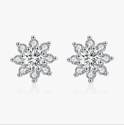 Sparkling VVS1 D Color Moissanite Stud Earrings 925 Sterling Silver Classic Flowers Earrings for Women Fine Jewelry Gift