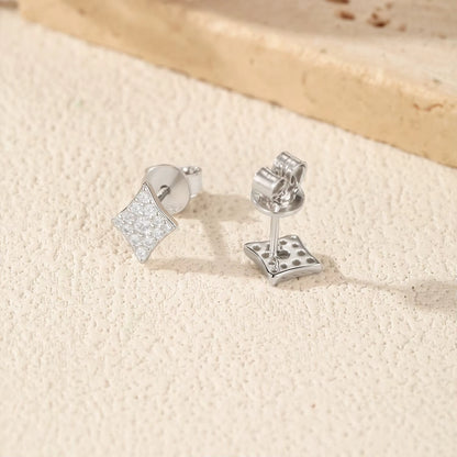 Sparkling Rhombus Moissanite Ear Studs 925 Sterling Silver Trendy Stackable Stud Earrings for Women Daily OL Fine Jewelry