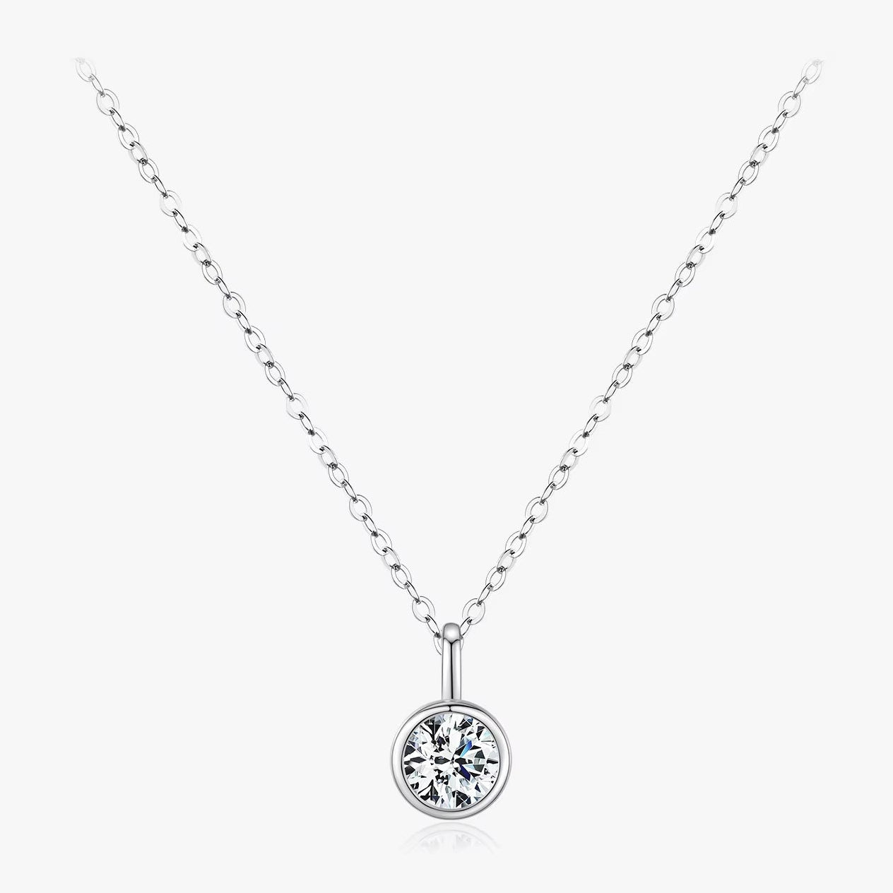 1 Carat D Color round Bezel Setting Moissanite Pendant Necklace 925 Silver Lab Diamond Women Jewelry with Certificate Box