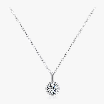 1 Carat D Color round Bezel Setting Moissanite Pendant Necklace 925 Silver Lab Diamond Women Jewelry with Certificate Box