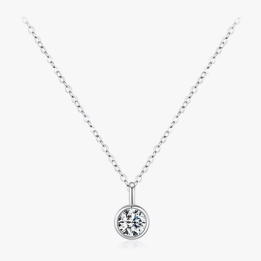 1 Carat D Color round Bezel Setting Moissanite Pendant Necklace 925 Silver Lab Diamond Women Jewelry with Certificate Box