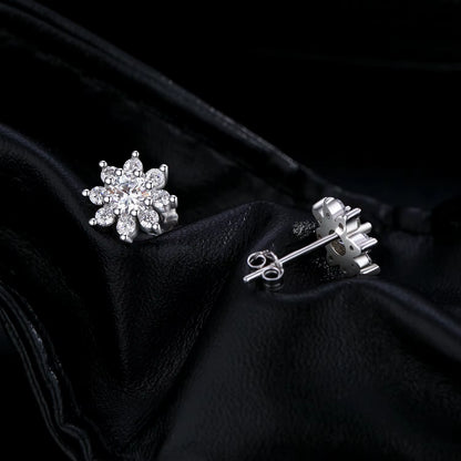 Sparkling VVS1 D Color Moissanite Stud Earrings 925 Sterling Silver Classic Flowers Earrings for Women Fine Jewelry Gift