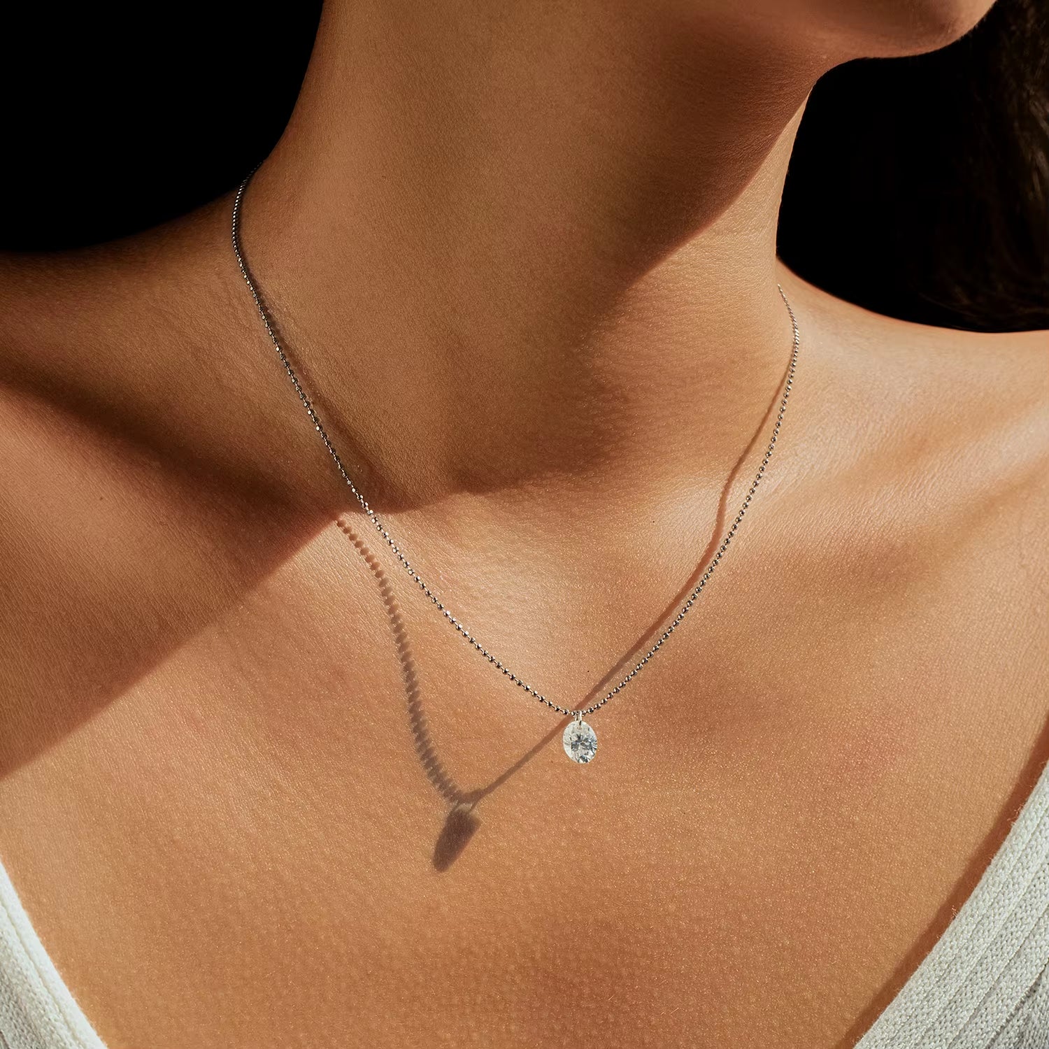 1.5 Carat Oval Moissanite Pendant 925 Sterling Silver Simple Beads Chain Pendant Necklace for Women Daily Fine Jewelry