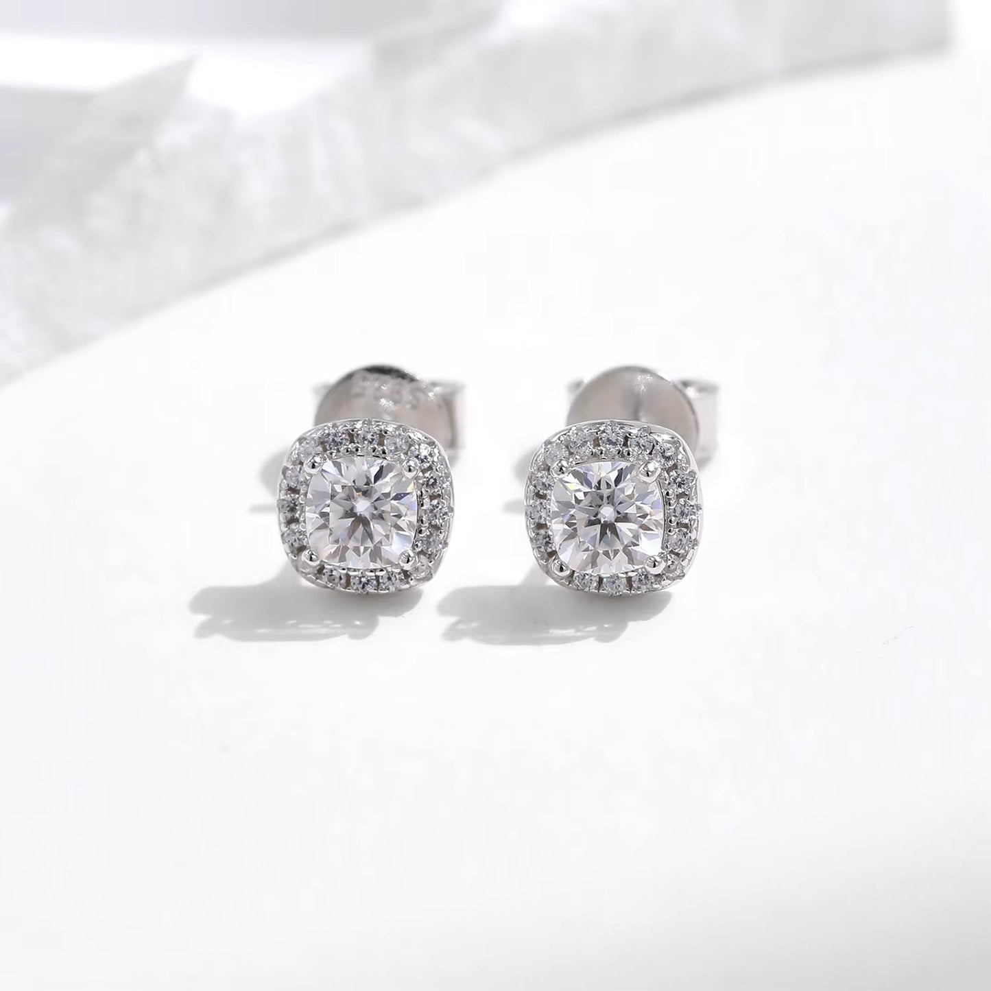 D Color Moissanite Stud Earrings Brilliant Square Cut Lab Created Diamond 925 Silver Earrings for Women Wedding Jewelry