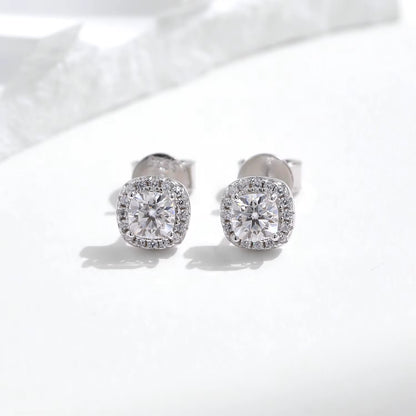 D Color Moissanite Stud Earrings Brilliant Square Cut Lab Created Diamond 925 Silver Earrings for Women Wedding Jewelry