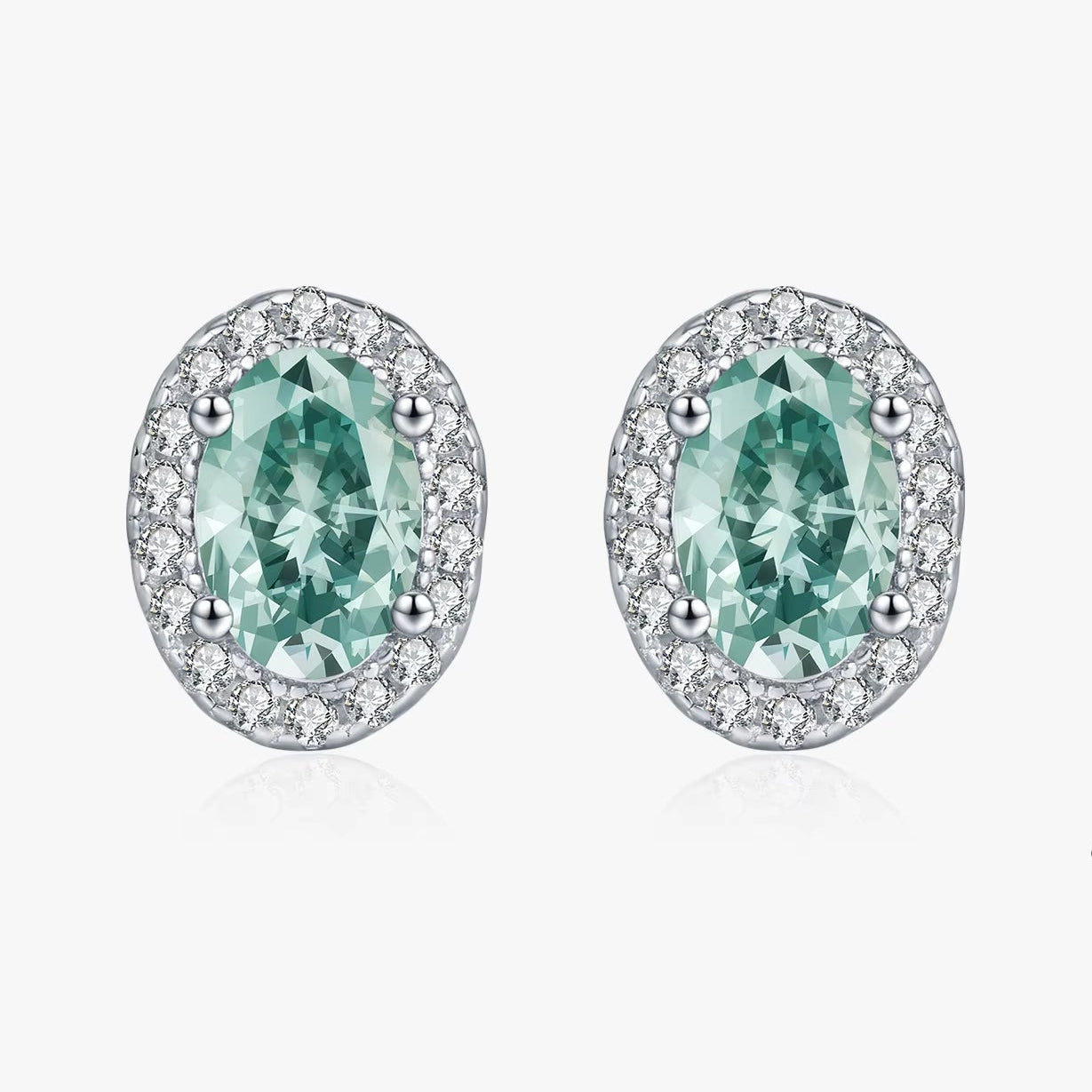 1CT D Color Green Moissanite Halo Earrings 925 Sterling Silver Elegant Oval Stud Earrings for Women Party Fine Jewelry