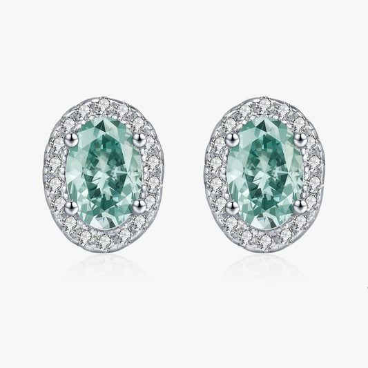 1CT D Color Green Moissanite Halo Earrings 925 Sterling Silver Elegant Oval Stud Earrings for Women Party Fine Jewelry