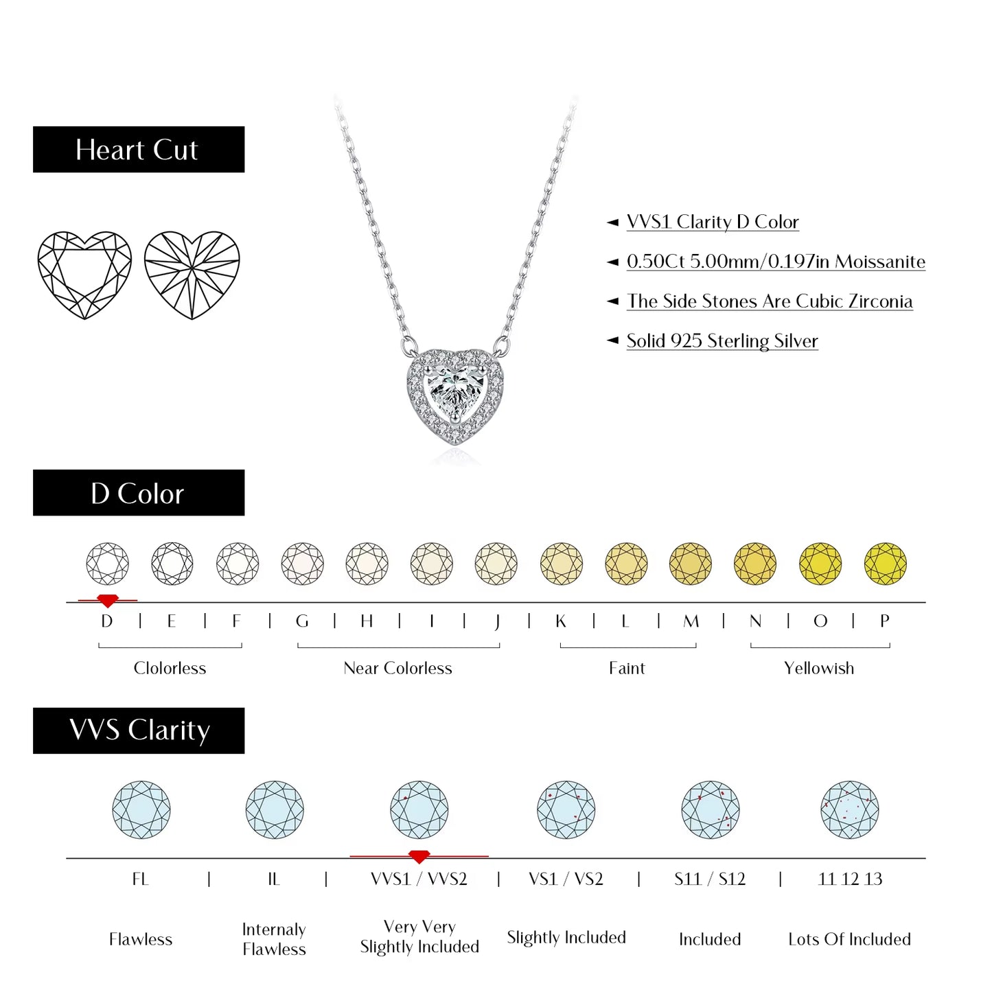 D Color Heart Moissanite 925 Sterling Silver Fashion Simple Pendant Necklace for Women Wedding Fine Jewelry Gfits