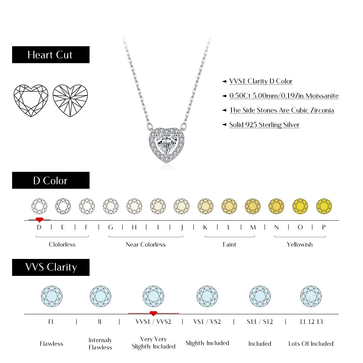 D Color Heart Moissanite 925 Sterling Silver Fashion Simple Pendant Necklace for Women Wedding Fine Jewelry Gfits
