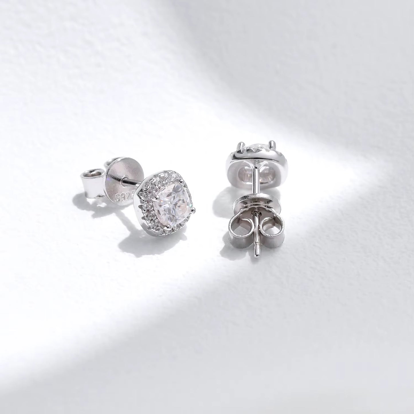 D Color Moissanite Stud Earrings Brilliant Square Cut Lab Created Diamond 925 Silver Earrings for Women Wedding Jewelry