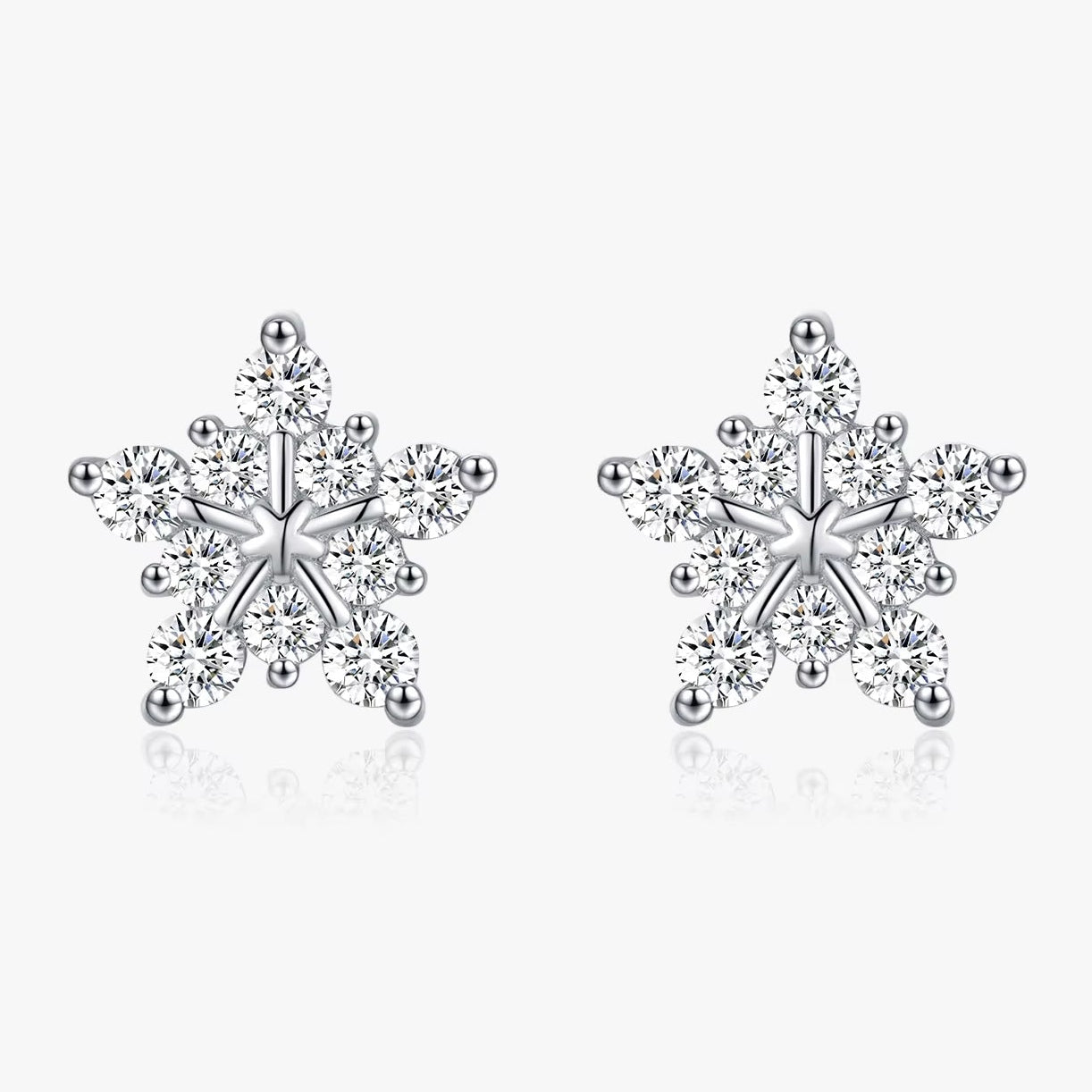 D Color Dazzling Moissanite Earrings 925 Sterling Silver Trendy Cute Snowflake Stud Earrings for Women Fine Jewelry
