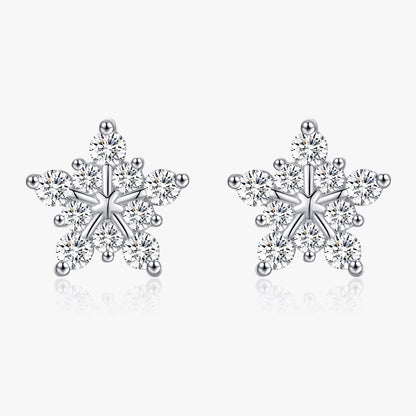D Color Dazzling Moissanite Earrings 925 Sterling Silver Trendy Cute Snowflake Stud Earrings for Women Fine Jewelry