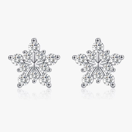 D Color Dazzling Moissanite Earrings 925 Sterling Silver Trendy Cute Snowflake Stud Earrings for Women Fine Jewelry