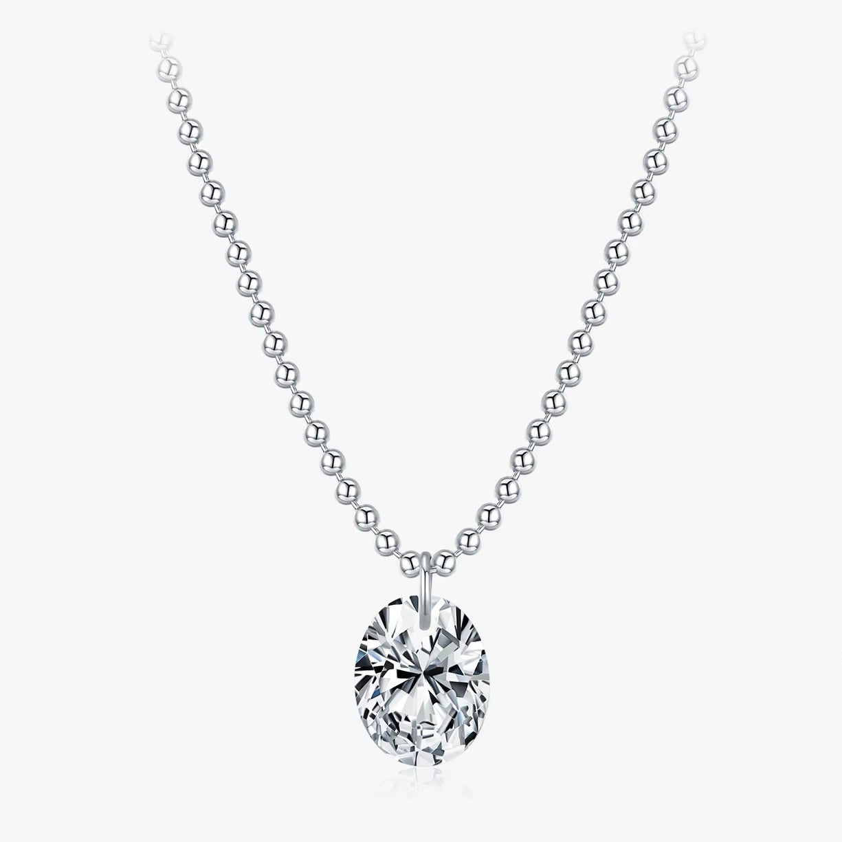 1.5 Carat Oval Moissanite Pendant 925 Sterling Silver Simple Beads Chain Pendant Necklace for Women Daily Fine Jewelry