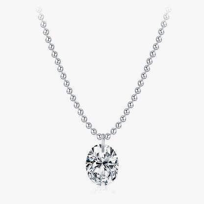 1.5 Carat Oval Moissanite Pendant 925 Sterling Silver Simple Beads Chain Pendant Necklace for Women Daily Fine Jewelry