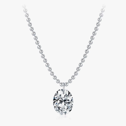 1.5 Carat Oval Moissanite Pendant 925 Sterling Silver Simple Beads Chain Pendant Necklace for Women Daily Fine Jewelry