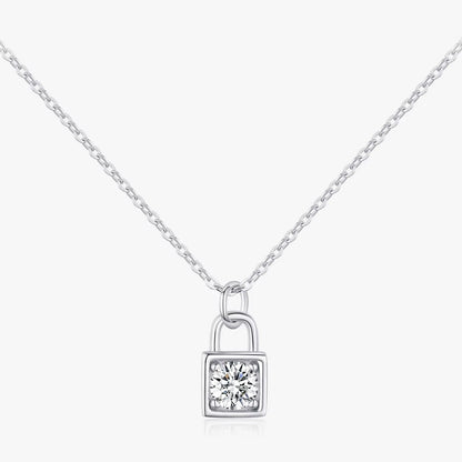 0.5 Carat D Color Moissanite Lock Pendant Necklace for Women 925 Sterling Silver Party Stackable Fine Jewelry with Boxes