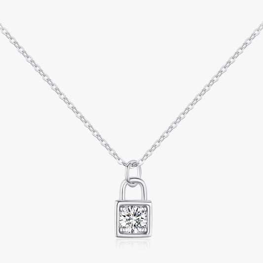 0.5 Carat D Color Moissanite Lock Pendant Necklace for Women 925 Sterling Silver Party Stackable Fine Jewelry with Boxes