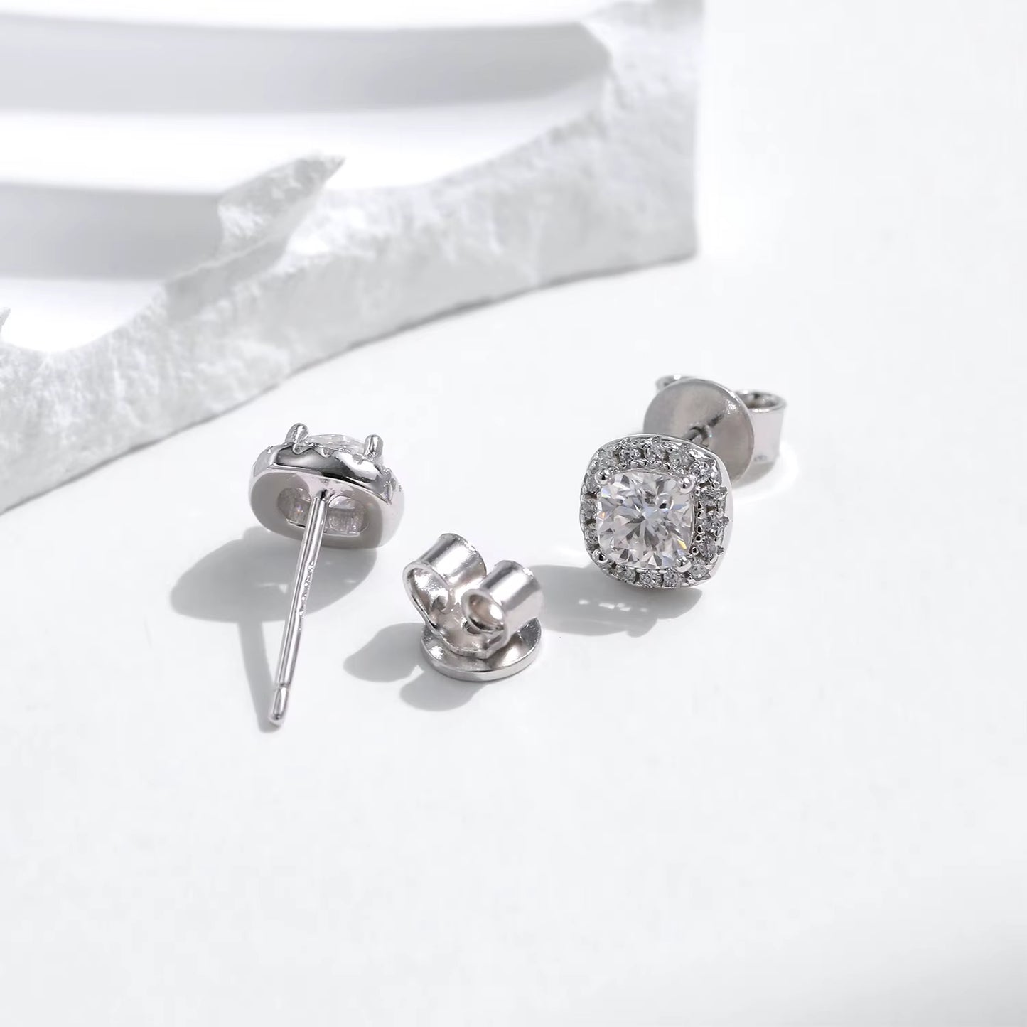 D Color Moissanite Stud Earrings Brilliant Square Cut Lab Created Diamond 925 Silver Earrings for Women Wedding Jewelry