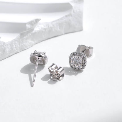D Color Moissanite Stud Earrings Brilliant Square Cut Lab Created Diamond 925 Silver Earrings for Women Wedding Jewelry