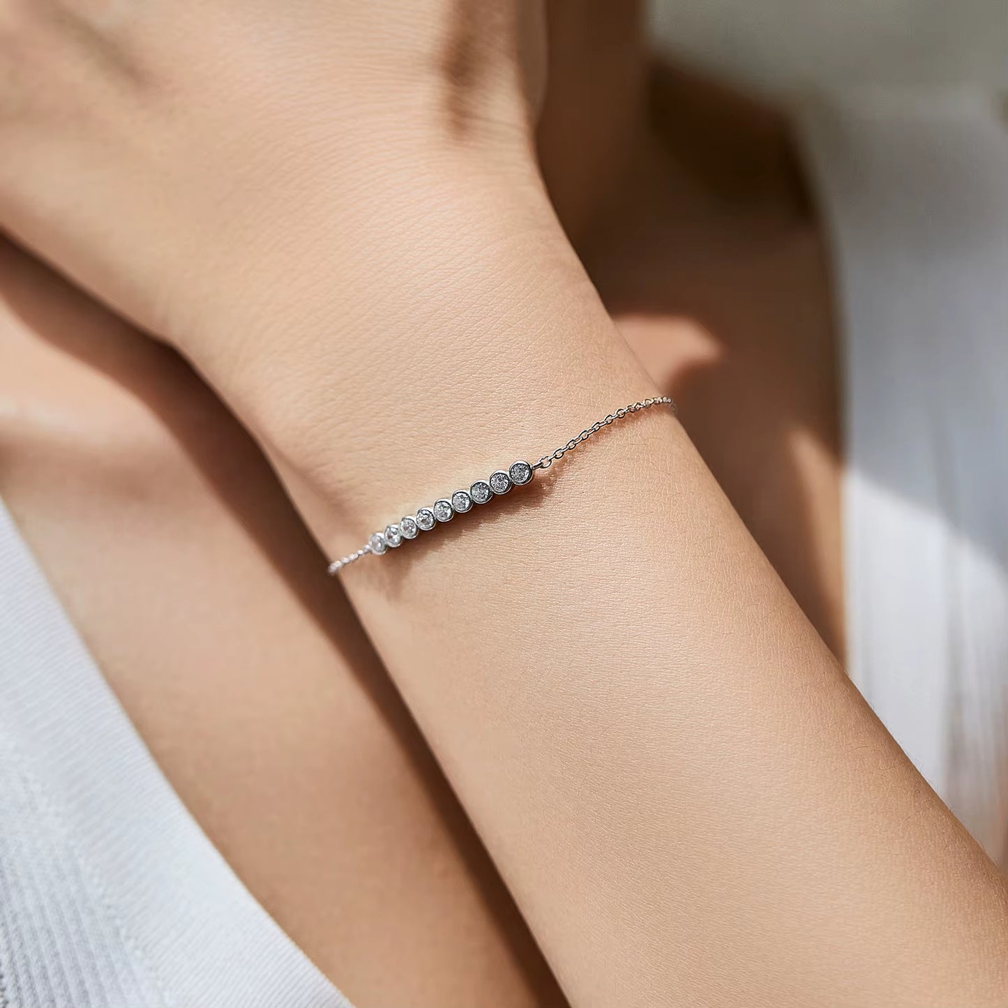 D Color Moissanite 925 Sterling Silver Simple Bracelet round Lab Diamond Chain Link Jewelry for Women Luxury Wedding Gift