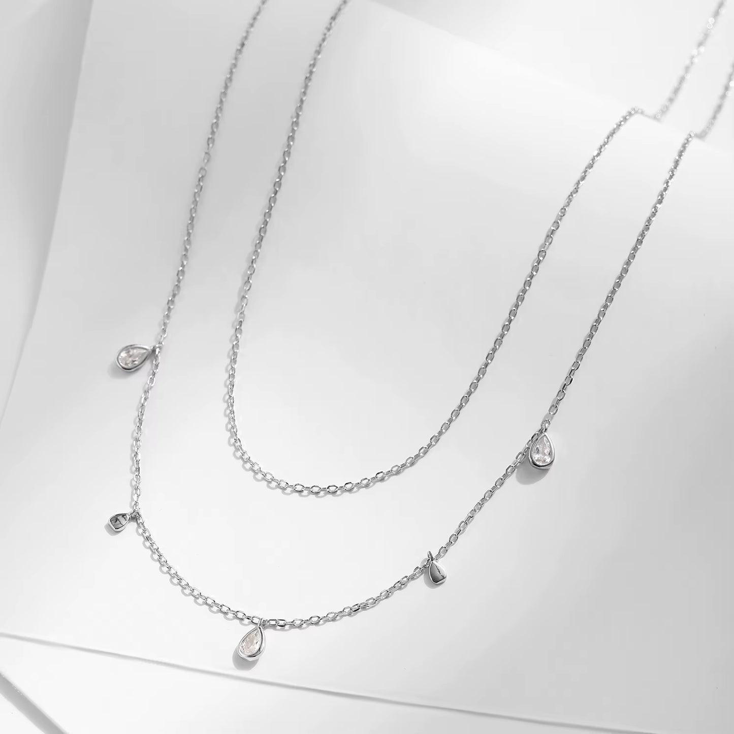 Pear Shape Moissanite Pendant Necklace 925 Sterling Silver Double Layer Necklaces for Women Luxury Wedding Jewelry