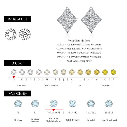 Sparkling Rhombus Moissanite Ear Studs 925 Sterling Silver Trendy Stackable Stud Earrings for Women Daily OL Fine Jewelry