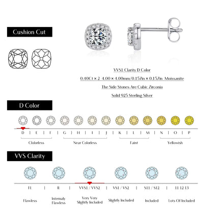 D Color Moissanite Stud Earrings Brilliant Square Cut Lab Created Diamond 925 Silver Earrings for Women Wedding Jewelry