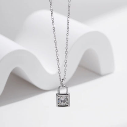 0.5 Carat D Color Moissanite Lock Pendant Necklace for Women 925 Sterling Silver Party Stackable Fine Jewelry with Boxes