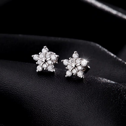 D Color Dazzling Moissanite Earrings 925 Sterling Silver Trendy Cute Snowflake Stud Earrings for Women Fine Jewelry