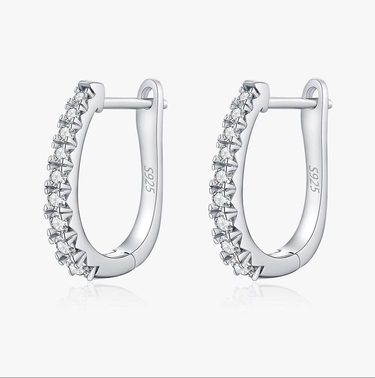 D Color Moissanite U Shape Hoop Earrings 925 Sterling Silver Exquisite Elegant Ear Buckle for Women Daily Fine Jewelry
