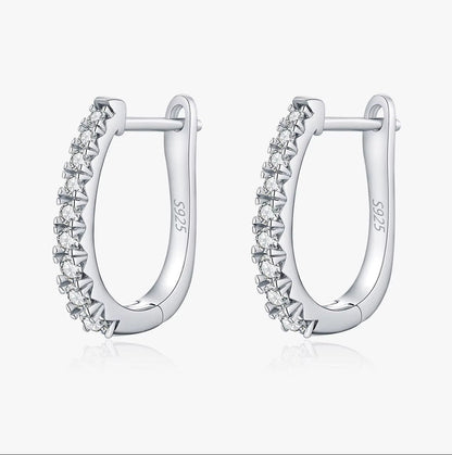 D Color Moissanite U Shape Hoop Earrings 925 Sterling Silver Exquisite Elegant Ear Buckle for Women Daily Fine Jewelry