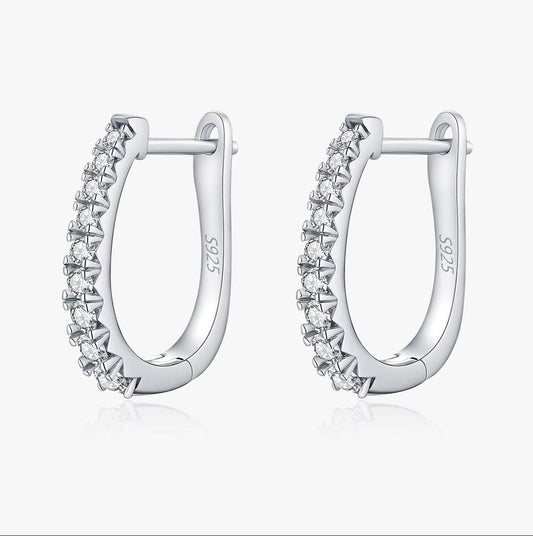 D Color Moissanite U Shape Hoop Earrings 925 Sterling Silver Exquisite Elegant Ear Buckle for Women Daily Fine Jewelry