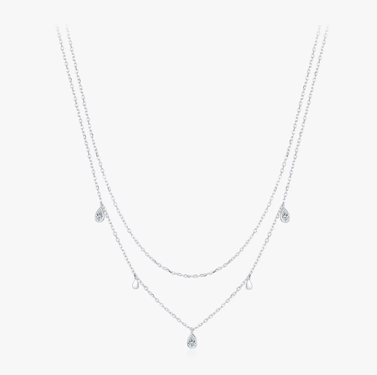Pear Shape Moissanite Pendant Necklace 925 Sterling Silver Double Layer Necklaces for Women Luxury Wedding Jewelry