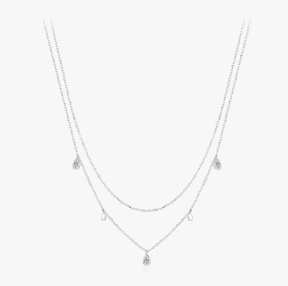 Pear Shape Moissanite Pendant Necklace 925 Sterling Silver Double Layer Necklaces for Women Luxury Wedding Jewelry
