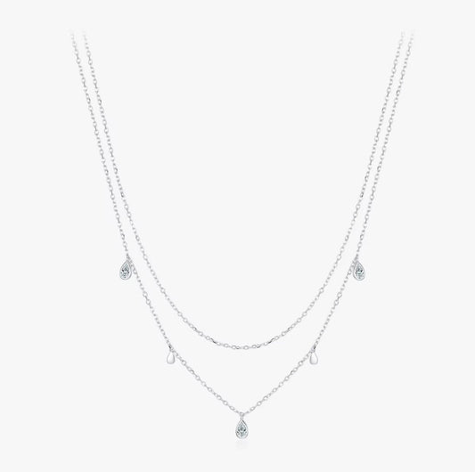 Pear Shape Moissanite Pendant Necklace 925 Sterling Silver Double Layer Necklaces for Women Luxury Wedding Jewelry