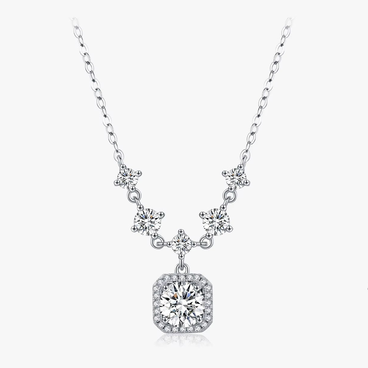 1CT D Color Moissanite Necklace 925 Sterling Silver Luxury Halo Charm Pendant Necklace for Women Bridal Wedding Jewelry