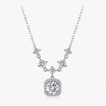 1CT D Color Moissanite Necklace 925 Sterling Silver Luxury Halo Charm Pendant Necklace for Women Bridal Wedding Jewelry