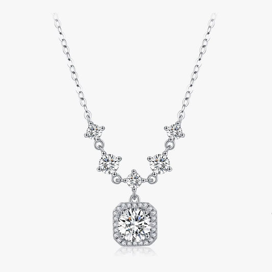 1CT D Color Moissanite Necklace 925 Sterling Silver Luxury Halo Charm Pendant Necklace for Women Bridal Wedding Jewelry