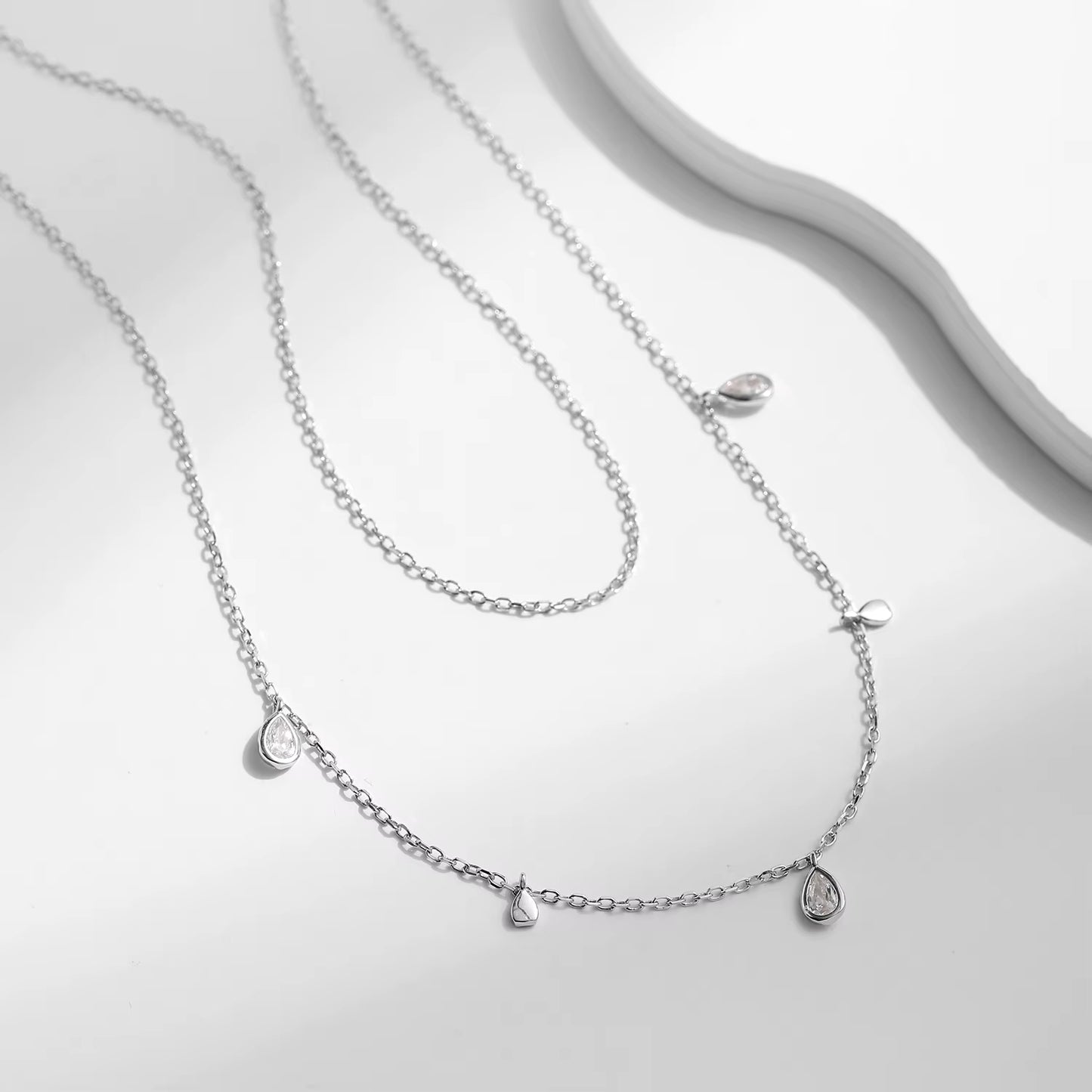 Pear Shape Moissanite Pendant Necklace 925 Sterling Silver Double Layer Necklaces for Women Luxury Wedding Jewelry