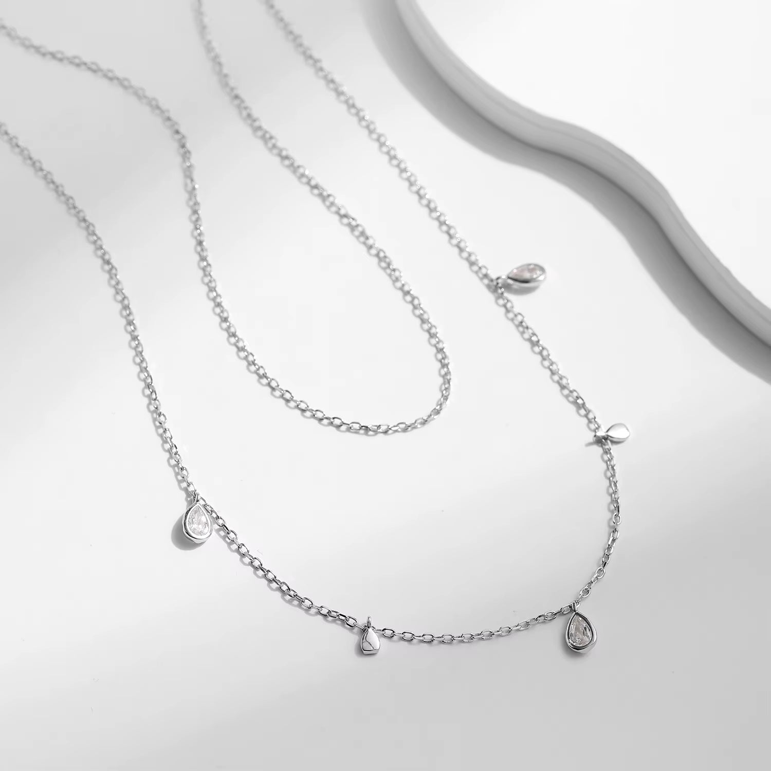 Pear Shape Moissanite Pendant Necklace 925 Sterling Silver Double Layer Necklaces for Women Luxury Wedding Jewelry
