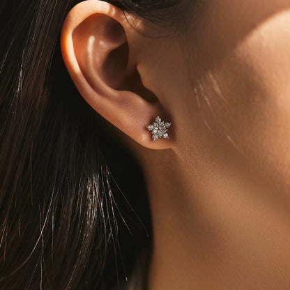 D Color Dazzling Moissanite Earrings 925 Sterling Silver Trendy Cute Snowflake Stud Earrings for Women Fine Jewelry