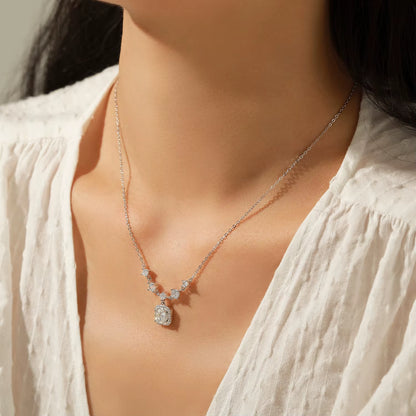 1CT D Color Moissanite Necklace 925 Sterling Silver Luxury Halo Charm Pendant Necklace for Women Bridal Wedding Jewelry