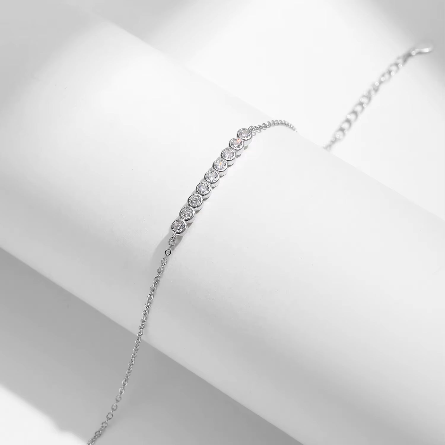 D Color Moissanite 925 Sterling Silver Simple Bracelet round Lab Diamond Chain Link Jewelry for Women Luxury Wedding Gift